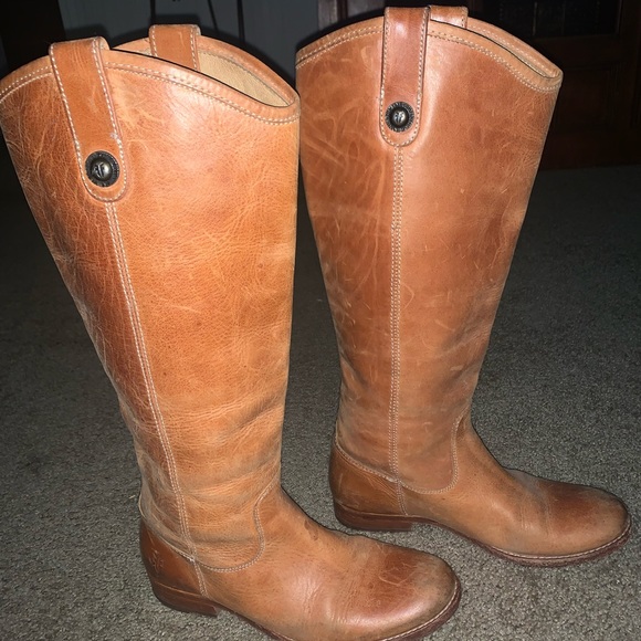 Frye Womens Melissa Button 2 Cognac Leather Boots 5/12 - Picture 1 of 11